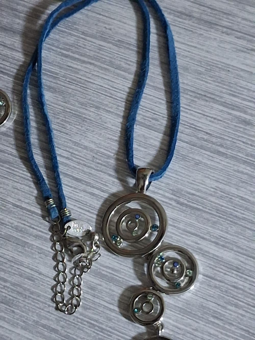 Lia Sophia Blue Cord Silver-Tone Triple Circle Necklace and Earring Set - Picture 9 of 10